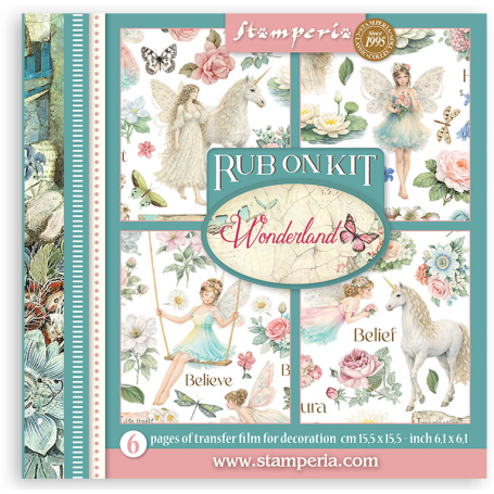 Stamperia - Rub On Kit cm 15,5 x 15,5 cm - Wonderland