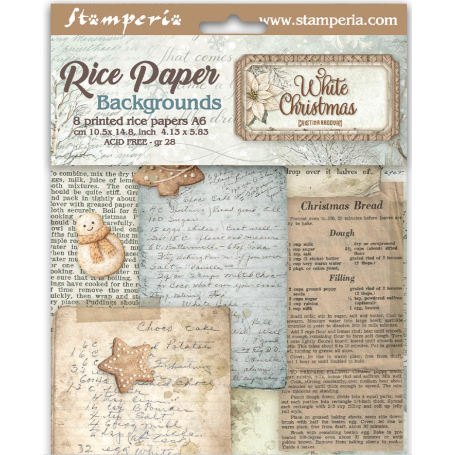 Stamperia - Printed 8 Rice paper A6 backgrounds "White Christmas"