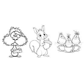 Memories4you Stempel (A7) 3er Set  "Biber, Eichhörnchen und Vögel