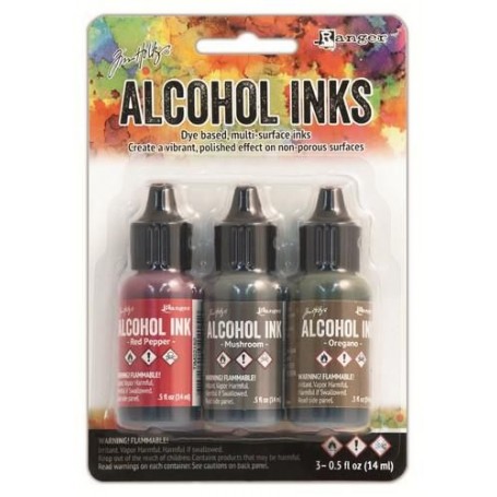 Ranger Alcohol Ink Kits Tuscan Garden Red Pepper, Mushroom, Oregano Tim Holtz 3x15ml