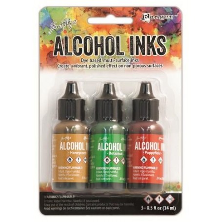 Ranger Alcohol Ink Kits Conservatory Honeycomb, Botanical, Poppyfield Tim Holtz 3x15ml