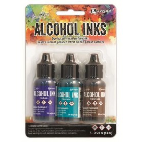 Ranger Alcohol Ink Kits Mariner Indigo, Mermaid, Teakwood Tim Holtz 3x15ml