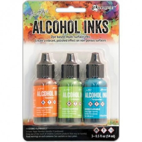 Ranger Alcohol Ink Kits Spring Break Valencia/Limeade/Turq. Tim Holtz 3x15ml