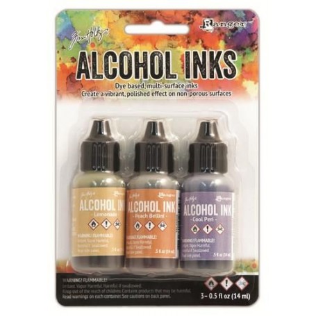 Ranger Alcohol Ink Kits Wildflowers Lemonade,Peach Bellini,Cool Peri Tim Holtz 3x15ml